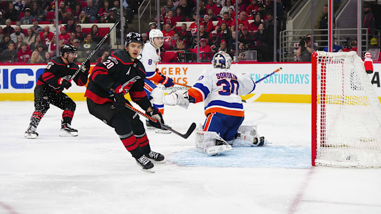 Apr 2, 2023; Raleigh, North Carolina, USA; Carolina Hurricanes left wing Jordan Martinook (48)