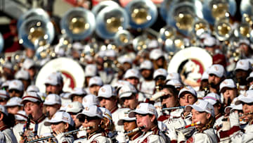 Dec 29, 2022; Orlando, Florida, USA; The Florida State Seminoles Marching Chiefs perfrom before the start of the game against the Oklahoma Sooners in the 2022 Cheez-It Bowl at Camping World Stadium. Mandatory Credit: Jonathan Dyer-Imagn Images