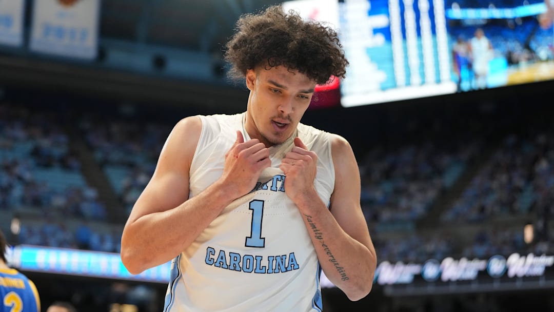 Feb 14, 2026; Chapel Hill, North Carolina, USA; North Carolina Tar Heels forward Zayden High (1) reacts in the first half at Dean E. Smith Center. Mandatory Credit: Bob Donnan-Imagn Images Feb 14, 2026; Chapel Hill, North Carolina, USA; North Carolina Tar Heels forward Zayden High (1) reacts in the first half at Dean E. Smith Center. Mandatory Credit: Bob Donnan-Imagn Images