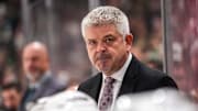 Oct 15, 2022; Saint Paul, Minnesota, USA; Los Angeles Kings head coach Todd McLellan looks on during the third period against the Minnesota Wild at Xcel Energy Center. Mandatory Credit: Brace Hemmelgarn-Imagn Images