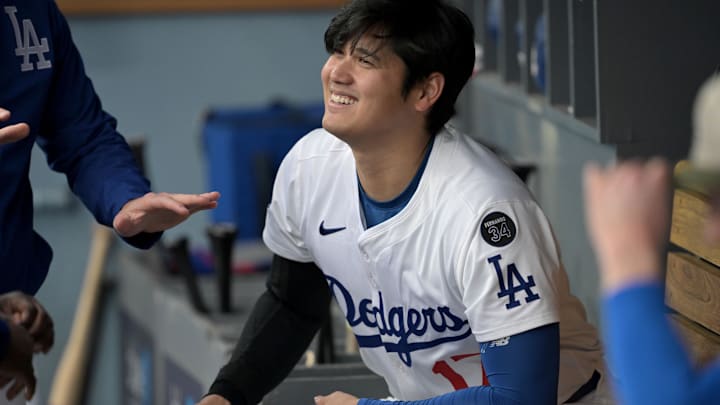 Los Angeles Dodgers designated hitter Shohei Ohtani before a game at Dodger Stadium. 