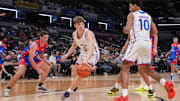 Indiana All-Star and Mr. Basketball Braylon Mullins (1) rushes up the court Saturday, June 7, 2025, during the Indiana vs. Kentucky All-Star game at Gainbridge Fieldhouse in Indianapolis.