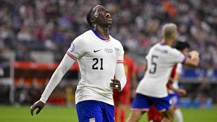 United States forward Timothy Weah misses a shot against Bolivia