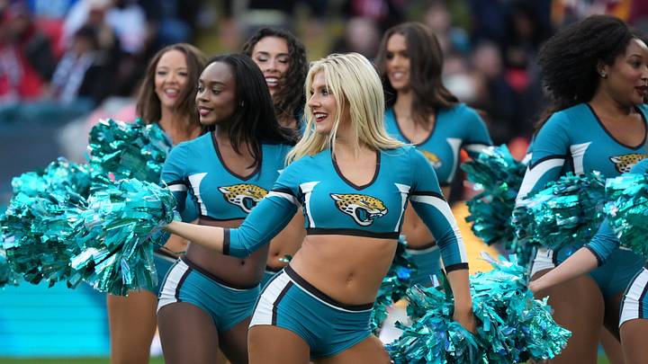 Oct 18, 2026; London, ENG;  Jacksonville Jaguars cheerleaders perform during the second half against the Houston Texans at Wembley Stadium.  Mandatory Credit: Kirby Lee-Imagn Images