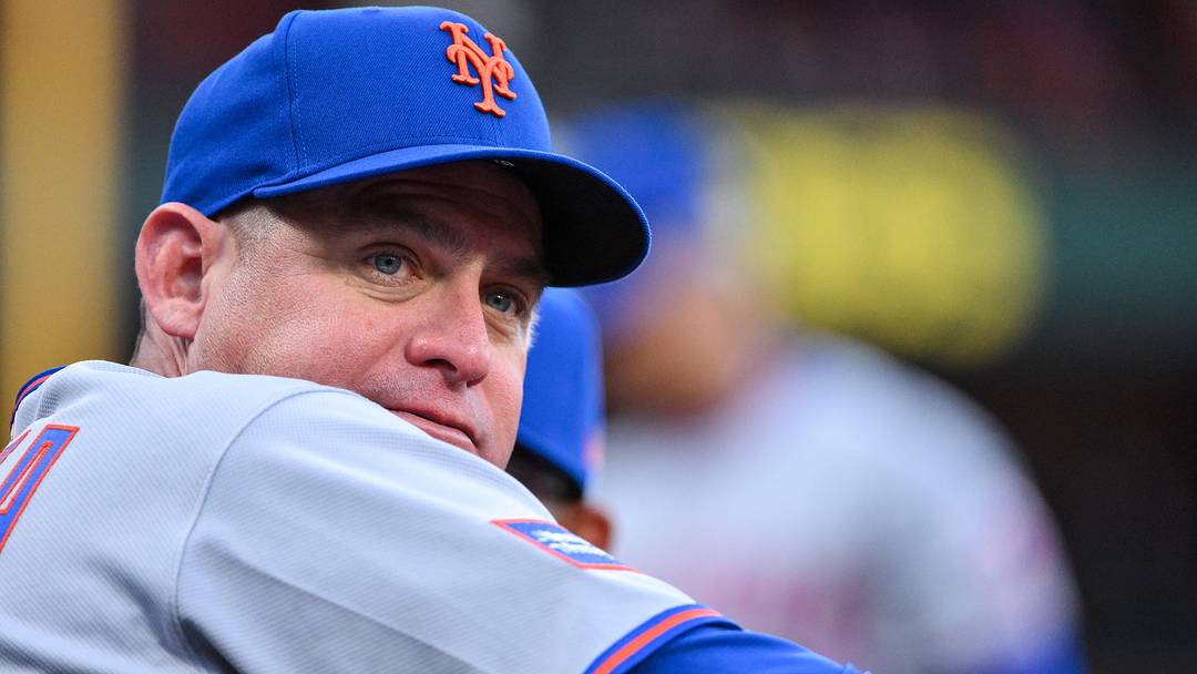 Mar 30, 2026; St. Louis, Missouri, USA; New York Mets manager Carlos Mendoza (64) looks on before a game against the St. Louis Cardinals at Busch Stadium. Mandatory Credit: Jeff Curry-Imagn Images
