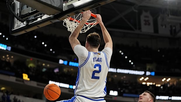 Duke Blue Devils forward Cooper Flagg (2) dunks the ball during the first half against the Baylor Bears 