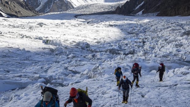 A picture of the climbers on K2 galacier.