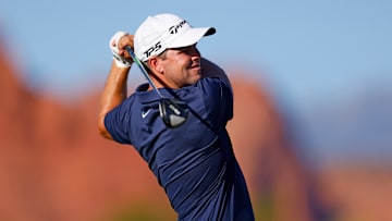 Pierceson Coody tees off during the final round of the 2025 Bank Of Utah Championship
