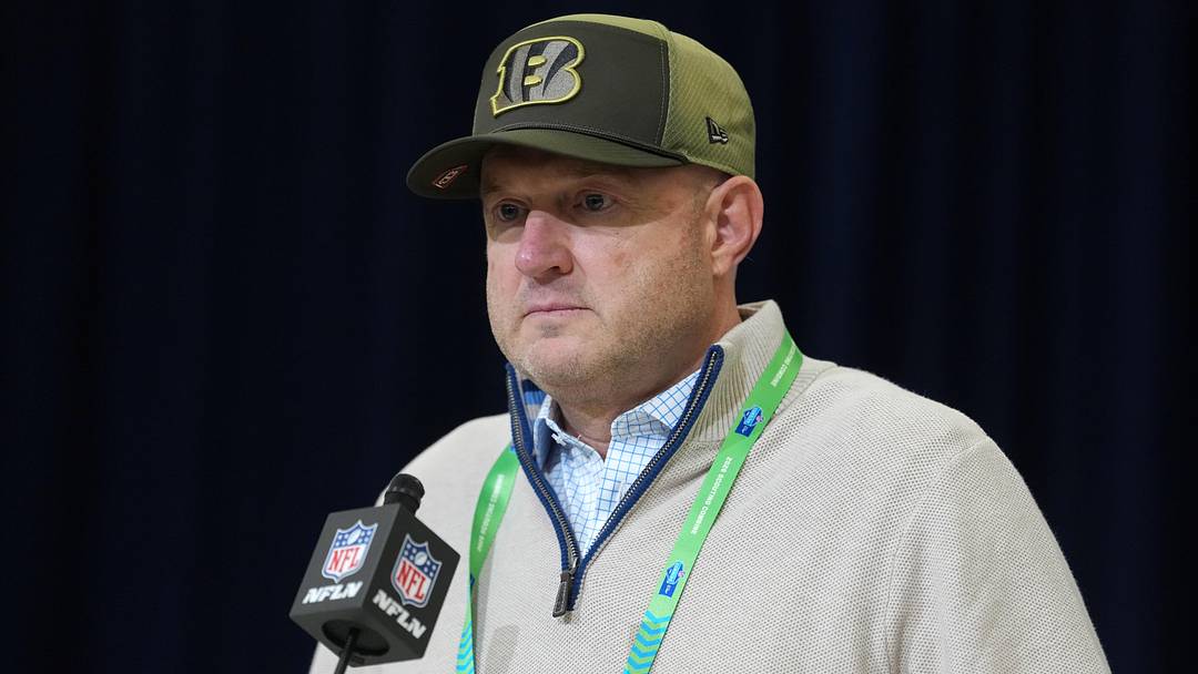 Feb 24, 2026; Indianapolis, IN, USA; Cincinnati Bengals general manager Duke Tobin speaks at the NFL Scouting Combine at the Indiana Convention Center. Mandatory Credit: Kirby Lee-Imagn Images