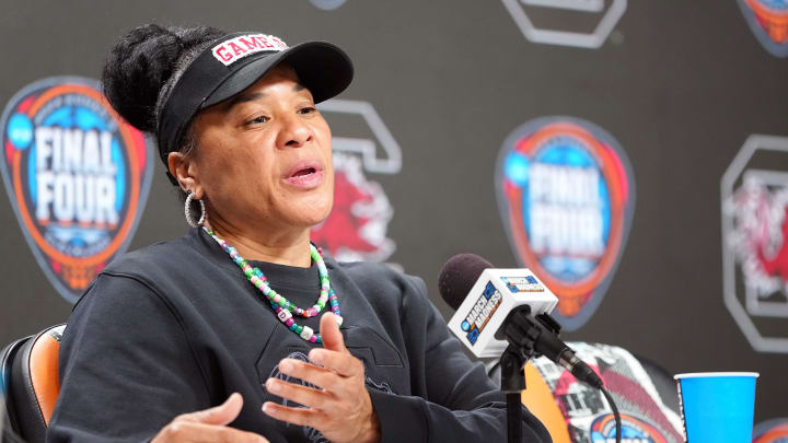 South Carolina Gamecocks coach Dawn Staley speaks to the media 