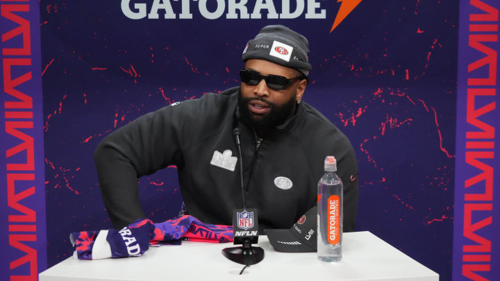 Feb 5, 2024; Las Vegas, NV, USA; San Francisco 49ers offensive tackle Trent Williams (71) during Super Bowl LVIII Opening Night at Allegiant Stadium. Mandatory Credit: Kirby Lee-USA TODAY Sports