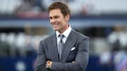 Oct 13, 2024; Arlington, Texas, USA; Fox Sports  broadcaster Tom Brady before the game between the Dallas Cowboys and Detroit Lions at AT&T Stadium. Mandatory Credit: Kevin Jairaj-Imagn Images