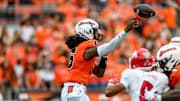 Sep 6, 2025; Corvallis, Oregon, USA; Oregon State Beavers quarterback Maalik Murphy (6) throws the ball during the first quarter against the Fresno State Bulldogs at Reser Stadium. Mandatory Credit: Craig Strobeck-Imagn Images