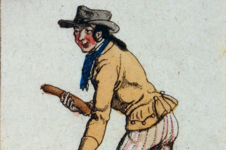 Professions - Salami Salesman. Coloured Copper Etching. About 1820.