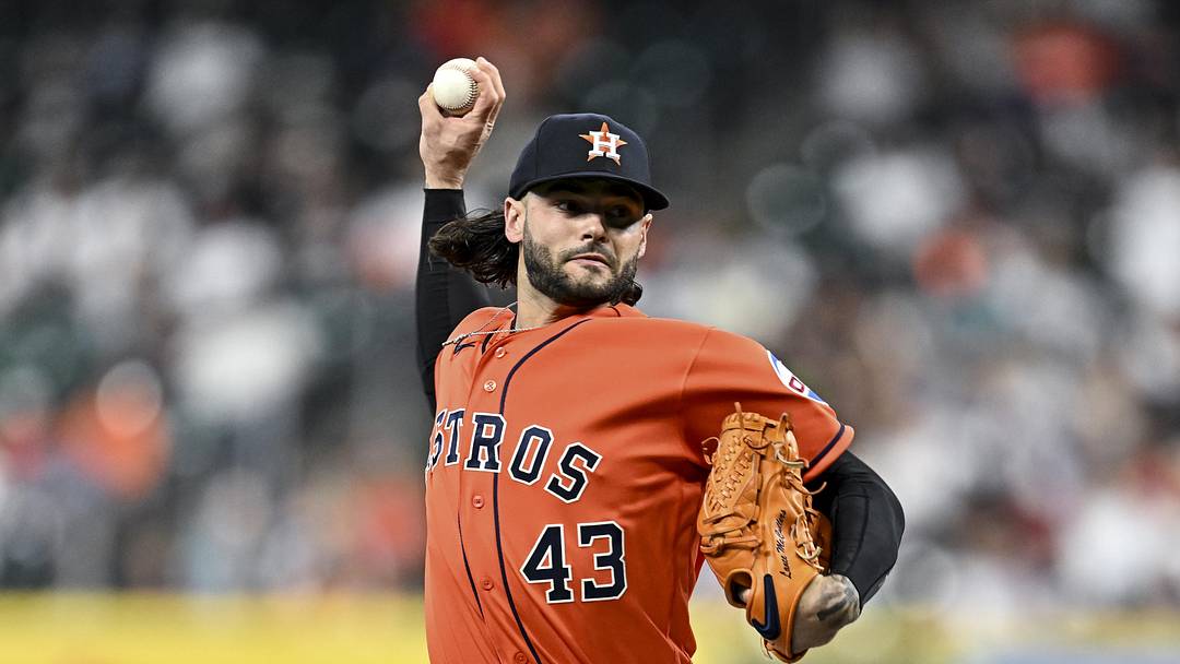 Apr 24, 2026; Houston, Texas, USA; Houston Astros starting pitcher Lance McCullers Jr. (43) throws a pitch during in the first inning against the New York Yankees at Daikin Park. Mandatory Credit: Maria Lysaker-Imagn Images