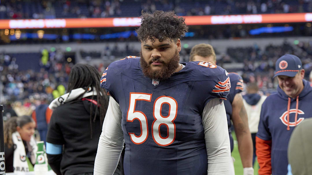 Oct 13, 2024; London, United Kingdom; Chicago Bears offensive tackle Darnell Wright (58) after an NFL International Series game at Tottenham Hotspur Stadium. Oct 13, 2024; London, United Kingdom; Chicago Bears offensive tackle Darnell Wright (58) after an NFL International Series game at Tottenham Hotspur Stadium.