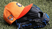 Detail photo of Houston Astros spring training cap. during workouts at spring training. 