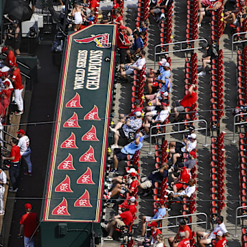 Aug 29, 2024; St. Louis, Missouri, USA;  A general view as fans look on from their seats during the eighth inning of a game between the St. Louis Cardinals and the San Diego Padres at Busch Stadium. Mandatory Credit: Jeff Curry-Imagn Images