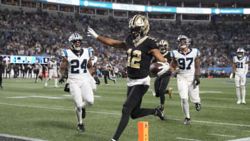 Sep 18, 2023; Charlotte, North Carolina, USA; New Orleans Saints wide receiver Chris Olave (12)