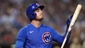 Sep 16, 2023; Phoenix, Arizona, USA; Chicago Cubs first baseman Cody Bellinger (24) reacts after