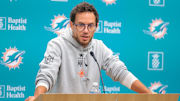 Miami Dolphins head coach Mike McDaniel speaks to reporters during training camp at Baptist Health Training Complex.