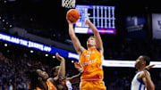 Feb 11, 2025; Lexington, Kentucky, USA; Tennessee Volunteers forward Igor Milicic Jr. (7) goes to the basket during the first half against the Kentucky Wildcats at Rupp Arena at Central Bank Center. Mandatory Credit: Jordan Prather-Imagn Images