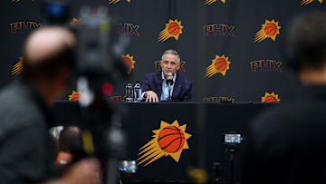 Suns general manager Brian Gregory speaks during his introductory news conference on May 6, 2025, in Phoenix.