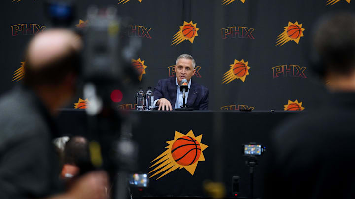 Suns general manager Brian Gregory speaks during his introductory news conference on May 6, 2025, in Phoenix.