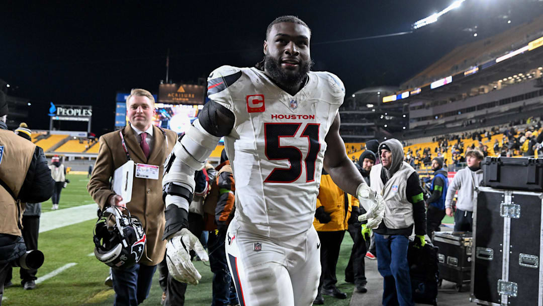 Jan 12, 2026; Pittsburgh, PA, USA; Houston Texans defensive end Will Anderson Jr. (51) leaves the field following an AFC Wild Card Round win against the Pittsburgh Steelers at Acrisure Stadium. Mandatory Credit: Barry Reeger-Imagn Images