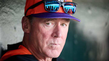 Aug 12, 2025; San Francisco, California, USA; San Francisco Giants manager Bob Melvin (6) talks to the media before the game between the San Diego Padres and the San Francisco Giants at Oracle Park. Mandatory Credit: Robert Edwards-Imagn Images