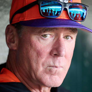 Aug 12, 2025; San Francisco, California, USA; San Francisco Giants manager Bob Melvin (6) talks to the media before the game between the San Diego Padres and the San Francisco Giants at Oracle Park. Mandatory Credit: Robert Edwards-Imagn Images