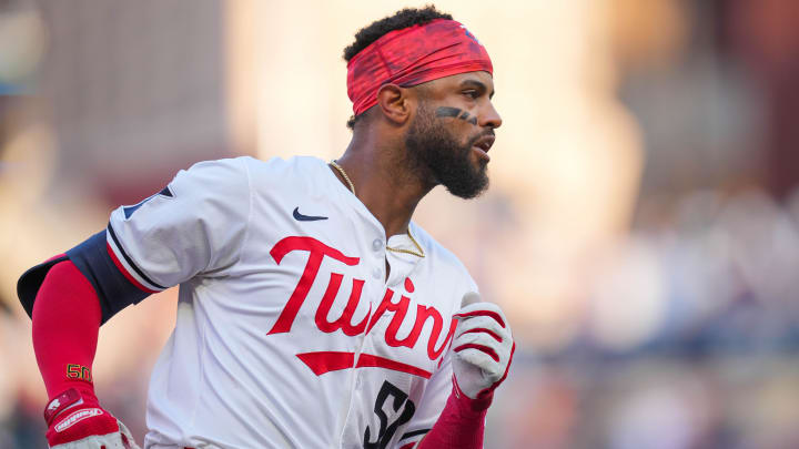 Minnesota Twins shortstop Willi Castro (50) celebrates his home run against the Kansas City Royals in the second inning at Target Field in Minneapolis on Aug. 12, 2024. 