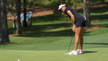Apr 5, 2025; Augusta, Georgia, USA; Kiara Romero putts on the seventh hole during the final round of the Augusta National Women's Amateur golf tournament at Augusta National Golf Club. Mandatory Credit: Michael Madrid-Imagn Images