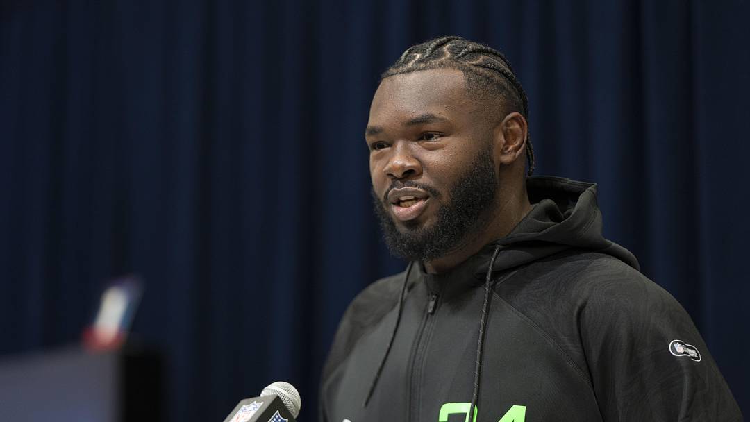 University of Miami offensive lineman Jalen Rivers (OL34) answers questions at a press conference during the 2025 NFL Combine at Indiana Convention Center. University of Miami offensive lineman Jalen Rivers (OL34) answers questions at a press conference during the 2025 NFL Combine at Indiana Convention Center.