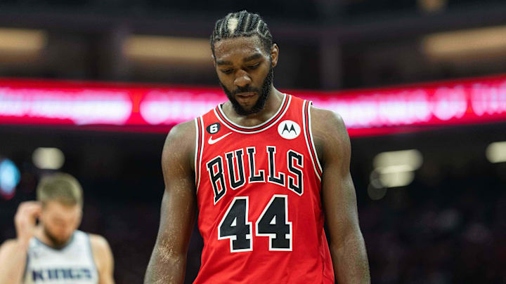 Dec 4, 2022; Sacramento, California, USA;  Chicago Bulls forward Patrick Williams (44) reacts during the second quarter against the Sacramento Kings at Golden 1 Center. Mandatory Credit: Stan Szeto-Imagn Images