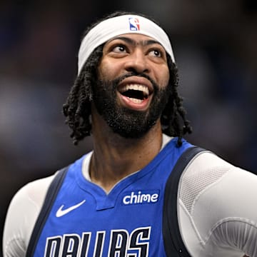 Mar 31, 2025; Dallas, Texas, USA; Dallas Mavericks forward Anthony Davis (3) looks on during the second half against the Brooklyn Nets at the American Airlines Center. Mandatory Credit: Jerome Miron-Imagn Images