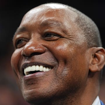 Apr 3, 2024; Phoenix, Arizona, USA; Basketball Hall of Fame player Isiah Thomas looks on during the second half of the game between the Phoenix Suns and the Cleveland Cavaliers at Footprint Center. Mandatory Credit: Joe Camporeale-Imagn Images