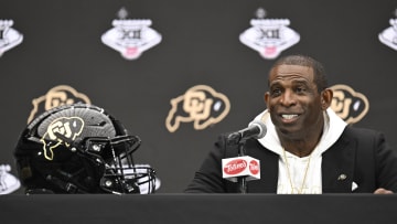 Jul 10, 2024; Las Vegas, NV, USA; Colorado Buffaloes head coach Deion Sanders speaks to the media during the Big 12 Media Days.