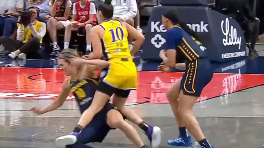 Kelsey Plum wasn't called for a foul on this play vs. the Fever. | @WNBA