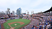 Aug 9, 2025; St. Louis, Missouri, USA;  A general view of Busch Stadium during the second inning of a game between the St. Louis Cardinals and the Chicago Cubs. Mandatory Credit: Jeff Curry-Imagn Images