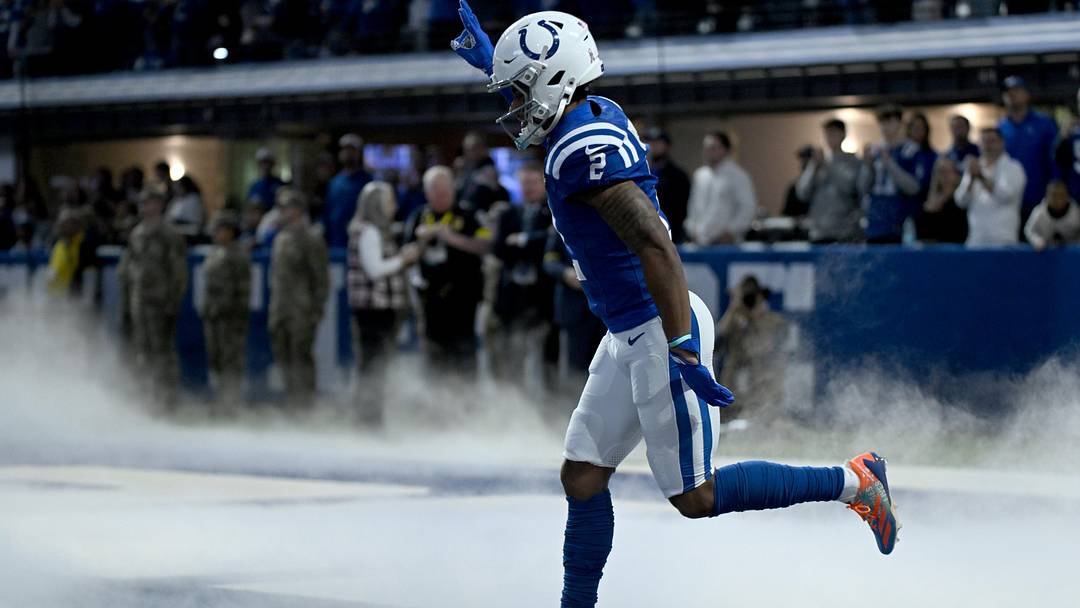 Nov 30, 2025; Indianapolis, Indiana, USA; Indianapolis Colts wide receiver Josh Downs (2) is introduced before a game against the Houston Texans at Lucas Oil Stadium. Mandatory Credit: Robert Goddin-Imagn Images