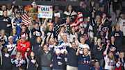 USA fans cheer on their team against Canada in the first period at CAA Center. 