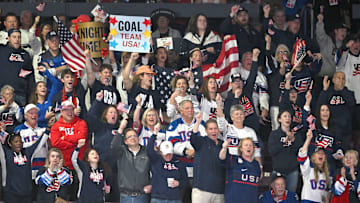 USA fans cheer on their team against Canada in the first period at CAA Center. 