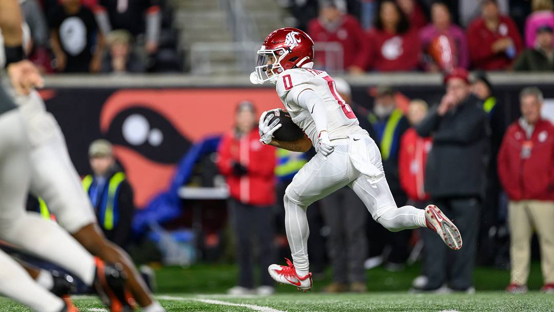 Nov 1, 2025; Corvallis, Oregon, USA; Washington State Cougars wide receiver Tony Freeman (0) runs the ball during the fourth quarter against the Oregon State Beavers at Reser Stadium. Mandatory Credit: Craig Strobeck-Imagn Images Nov 1, 2025; Corvallis, Oregon, USA; Washington State Cougars wide receiver Tony Freeman (0) runs the ball during the fourth quarter against the Oregon State Beavers at Reser Stadium. Mandatory Credit: Craig Strobeck-Imagn Images