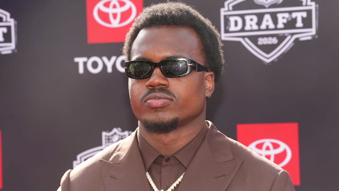 Miami Hurricanes defensive end Rueben Bain Jr. poses on the red carpet before the 2026 NFL Draft