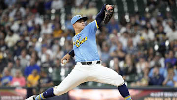 May 31, 2024; Milwaukee, Wisconsin, USA;  Milwaukee Brewers pitcher Tobias Myers (36) throws a ptich during the second inning against the Chicago White Sox at American Family Field. Mandatory Credit: Jeff Hanisch-USA TODAY Sports