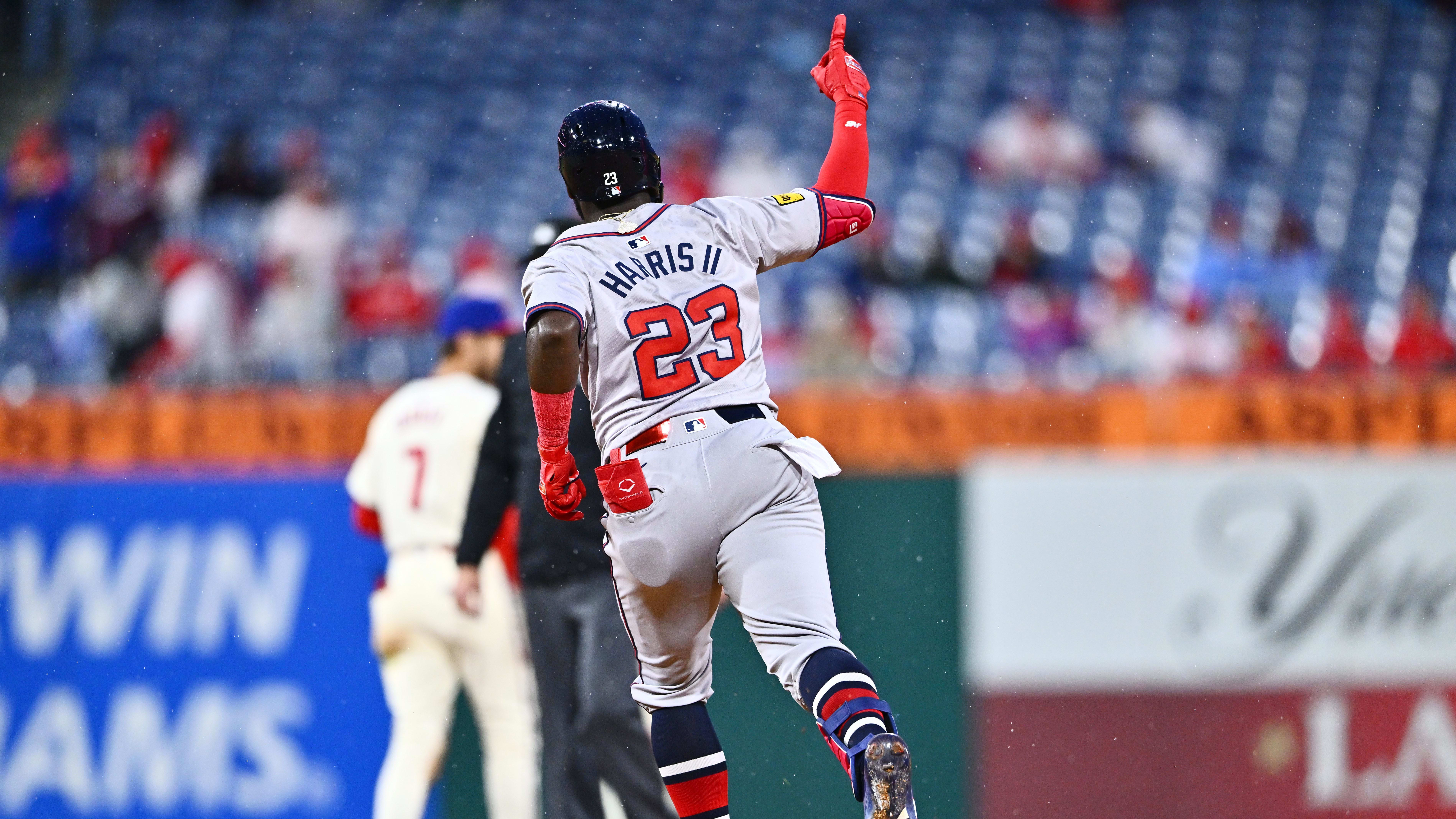 Mar 30, 2024; Philadelphia, Pennsylvania, USA; Atlanta Braves outfielder Michael Harris II (23) rounds the bases.