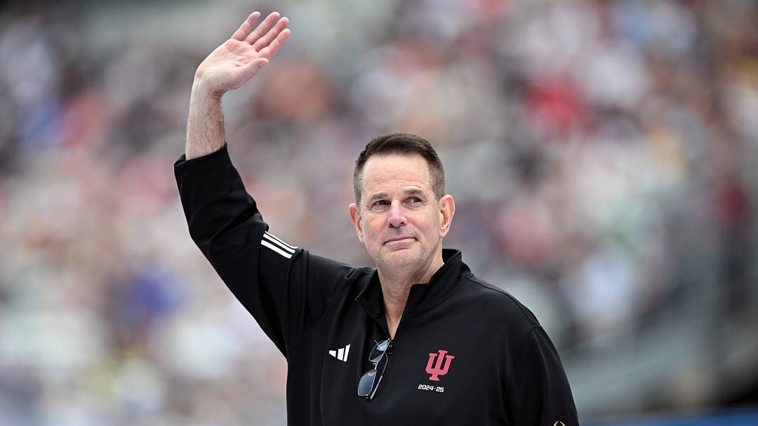 May 24, 2026; Indianapolis, Indiana, USA; Indiana Hoosiers football head coach Curt Cignetti waves before the 110th Running of the Indianapolis 500 at Indianapolis Motor Speedway. May 24, 2026; Indianapolis, Indiana, USA; Indiana Hoosiers football head coach Curt Cignetti waves before the 110th Running of the Indianapolis 500 at Indianapolis Motor Speedway.