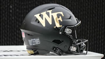 Sep 9, 2023; Winston-Salem, North Carolina, USA; Wake Forest helmet during the second half against the Vanderbilt Commodores at Allegacy Federal Credit Union Stadium. Mandatory Credit: Jim Dedmon-Imagn Images
