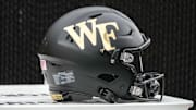 Sep 9, 2023; Winston-Salem, North Carolina, USA; Wake Forest helmet during the second half against the Vanderbilt Commodores at Allegacy Federal Credit Union Stadium. Mandatory Credit: Jim Dedmon-Imagn Images